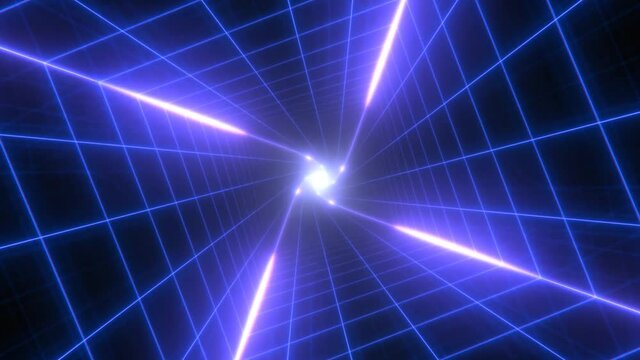 Twisted Neon Tunnel Grid of Futuristic Synthwave Retro 80s Lights - 4K Seamless Loop Motion Background Animation