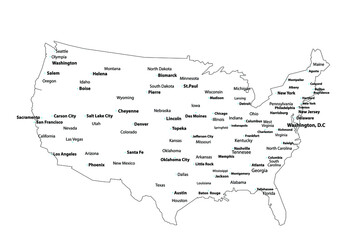 Obraz premium United States Of America Vector color version with state names