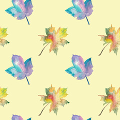 Fototapeta na wymiar Seamless pattern with autumn leaves. Handdrawn watercolor illustration.