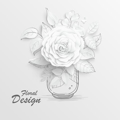 Paper flower. White roses cut from paper. Vector illustration.