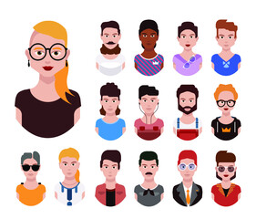 User avatars, avatars with faces and heads for social network ( Male and female faces )