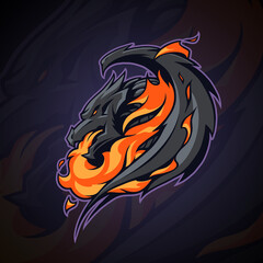 Dragon logo head illustration with fire flame