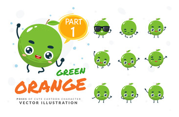 Obraz premium Vector set of cartoon images of green Orange. Part 1