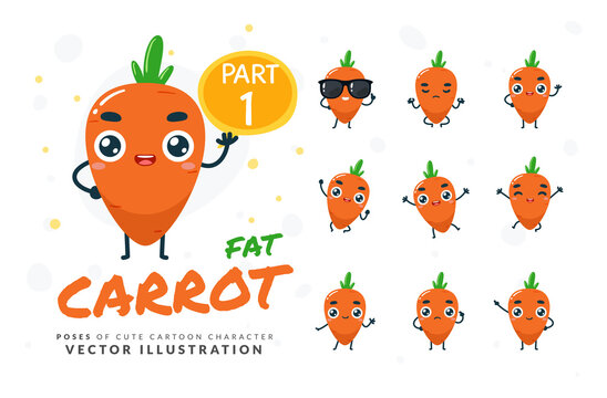 Vector set of cartoon images of Carrot. Part 1