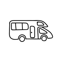 Motorhome outline hand drawn icon isolated on white background. Vector illustration.