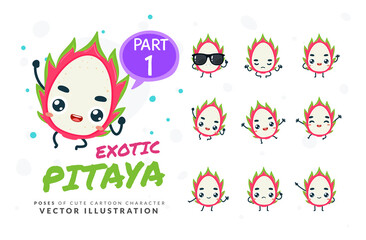 Fototapeta premium Vector set of cartoon images of Pitaya. Part 1