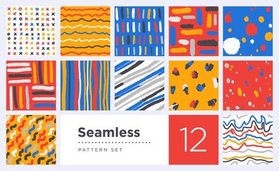 Set of abstract seamless pattern designs. Vector trendy style