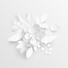 Paper flower. White roses cut from paper. Vector illustration.