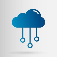 Cloud Storage Icon With Connection Points Falling Like Drops, Creative Vector Illustration