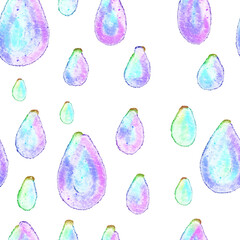 Painted colorful raindrops pattern on white background. Seamless pattern. Print, packaging, wallpaper, textile, fabric design. Stationery, passport, kids, linen print