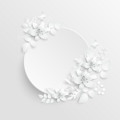 Fototapeta na wymiar Paper flower. White lilies cut from paper. Vector illustration.