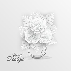 Paper flower. White roses cut from paper. Vector illustration.