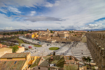 The famous ancient aqueduct in Segovia