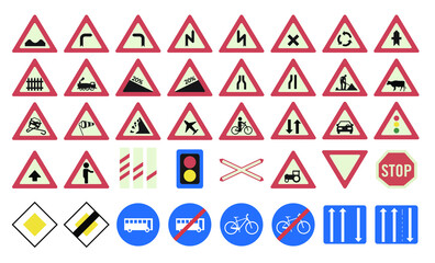 Traffic sign collection vector isolated on white.