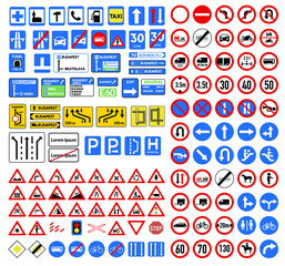 Traffic sign collection vector isolated on white.