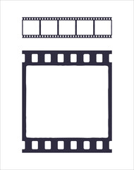 Seamless template of silhouette of cinema or photo strip. Simple black retro pattern of filmstrip for brush. Film industry. Vector illustration with outline. Clip art Isolated on white background