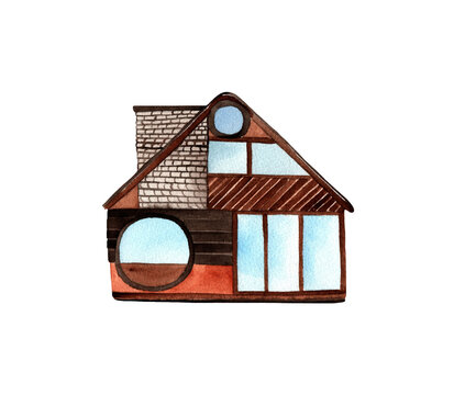 Watercolor house hand drawn illustration isolated on white background.