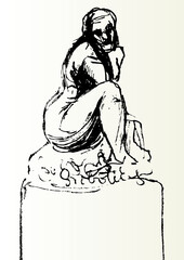 A vector illustration of a sitting sculpture.