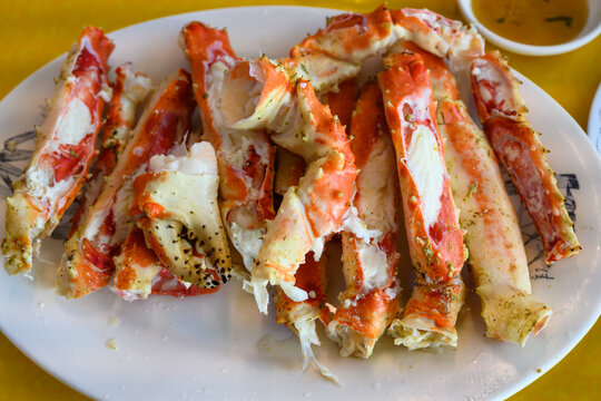 Boilded king crab in Korean restaurant
