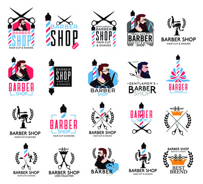 Barber shop logo labels badges vintage vector image