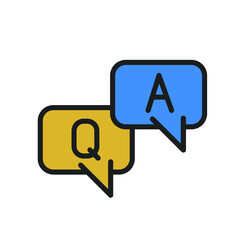 Q and A letters in speech bubble outline icon.