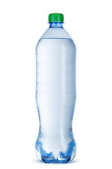 Small bottle of mineral water in plastic isolated on white