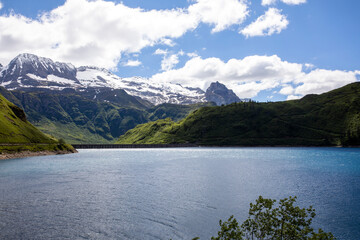 Morasco Lake (VCO), Italy - June 21, 2020: The landscape and Morasco Lake, Morasco Lake, Formazza Valley, Ossola Valley, VCO, Piedmont, Italy