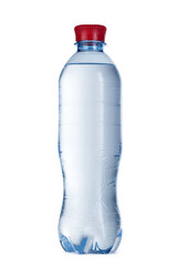 Small bottle of mineral water in plastic isolated on white
