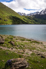 Fototapeta premium Morasco Lake (VCO), Italy - June 21, 2020: The landscape and Morasco Lake, Morasco Lake, Formazza Valley, Ossola Valley, VCO, Piedmont, Italy