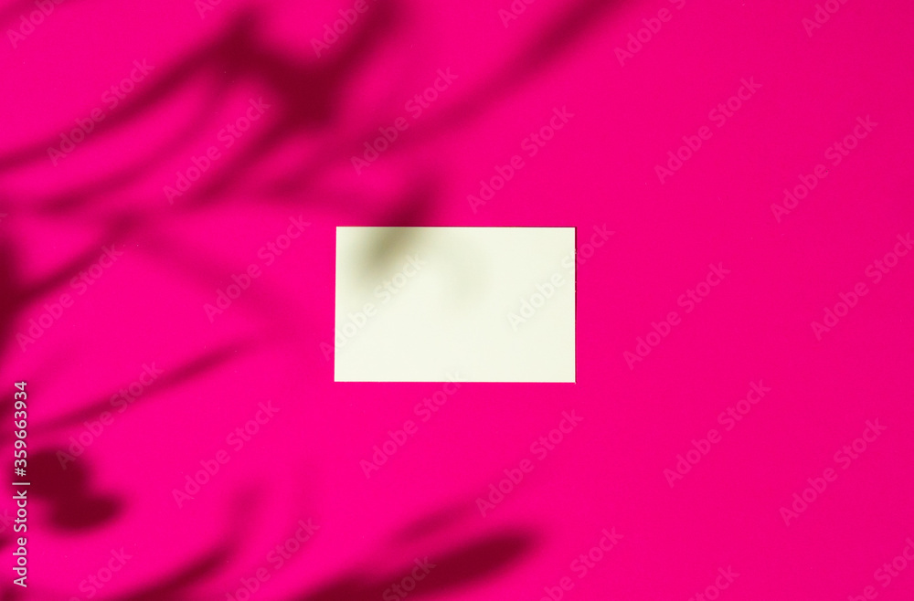 Poster Advertising mock-up. White blank businesscards on bright pink background