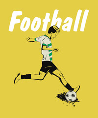 Fototapeta premium Soccer or football ball with silhouette of player. Football background banner