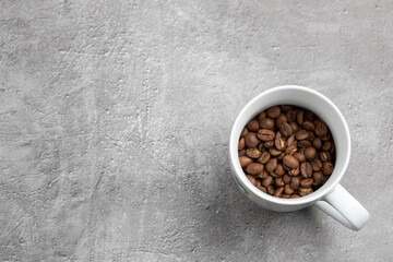 cup of coffee on a grey wooden table