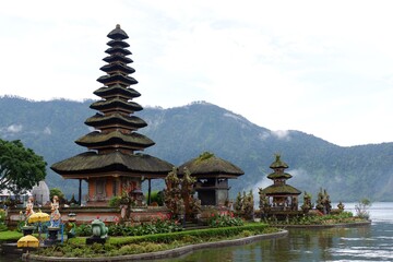 A beautiful temple surrounded by sea and mountains in Bali
