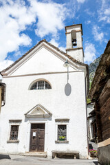 Fototapeta na wymiar Canza (VCO), Italy - June 21, 2020: The church at Canza village, Formazza Valley, Ossola Valley, VCO, Piedmont, Italy