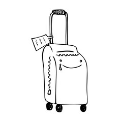 Suitcase stile doodle isolated on white background - vector illustration. Icon logo tourism, vacation summer concept