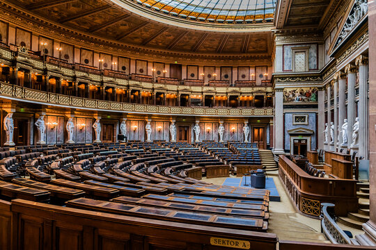 Historic meeting room of the Chamber of Deputies, today boardroom of the Federal Assembly in Austrian parliament. VIENNA, AUSTRIA. May 7, 2018.