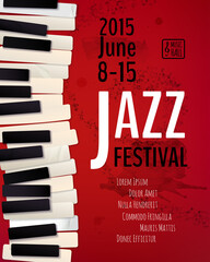 Jazz music festival, poster background template. Keyboard with music notes. Flyer Vector design.  - 359666393