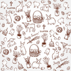 Easter seamless background. Vector doodle sketch seamless pattern. Happy Easter
