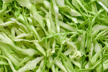 Slaw green cabbage macro image, shredded salad.