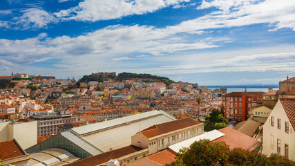 Fototapeta na wymiar Lisbon historic center skyline from Miradouro de Sao Pedro de Alcantara panoramic terrace