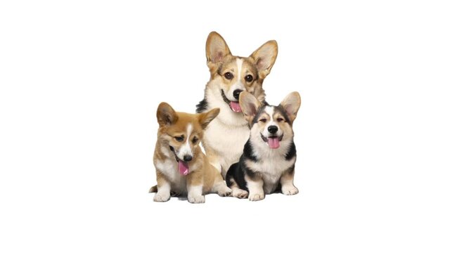 group of welsh corgi on a white background