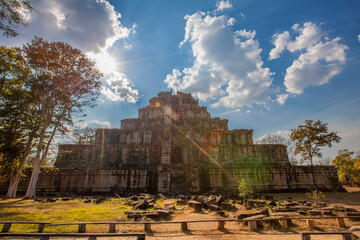 Ancient Khmer pyramid, Koh Kher Temple near Siem Reap town, Cambodia
