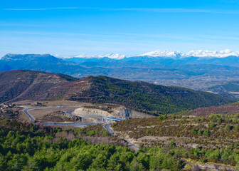 Fototapeta na wymiar Peaceful aerial view on Pyrenees mountain range in Puerto de Monrepos, Aragon, north of Spain