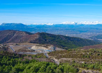 Fototapeten Peaceful aerial view on Pyrenees mountain range in Puerto de Monrepos, Aragon, north of Spain © Yana Demenko