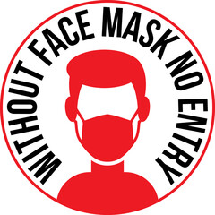 Warning sign without a face mask no entry and keep a distance. Vector front door plate. 
