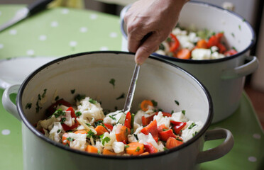 Pickle of vegetables in a saucepan