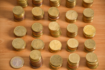 top view of coins in column