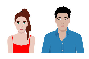 Front view vector set of a stylish man and a woman