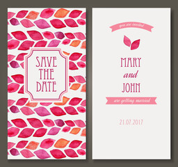 Watercolor wedding invitation. Save the date. Vintage vector card template