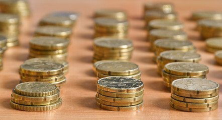 prospective view of coins in column